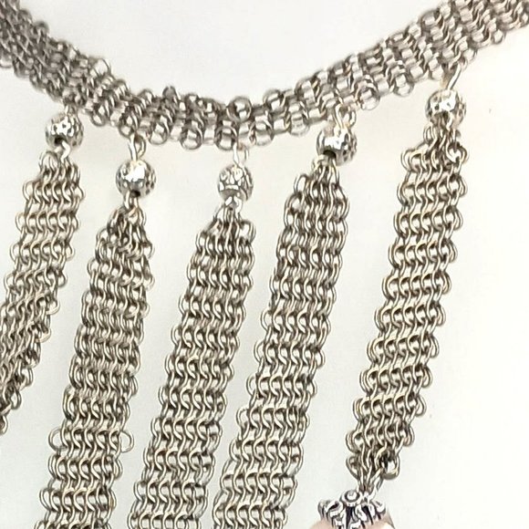 Ferrara Whiting and Davis Ring Mesh Choker with  5 Rose Quartz Pendants - Picture 4 of 5